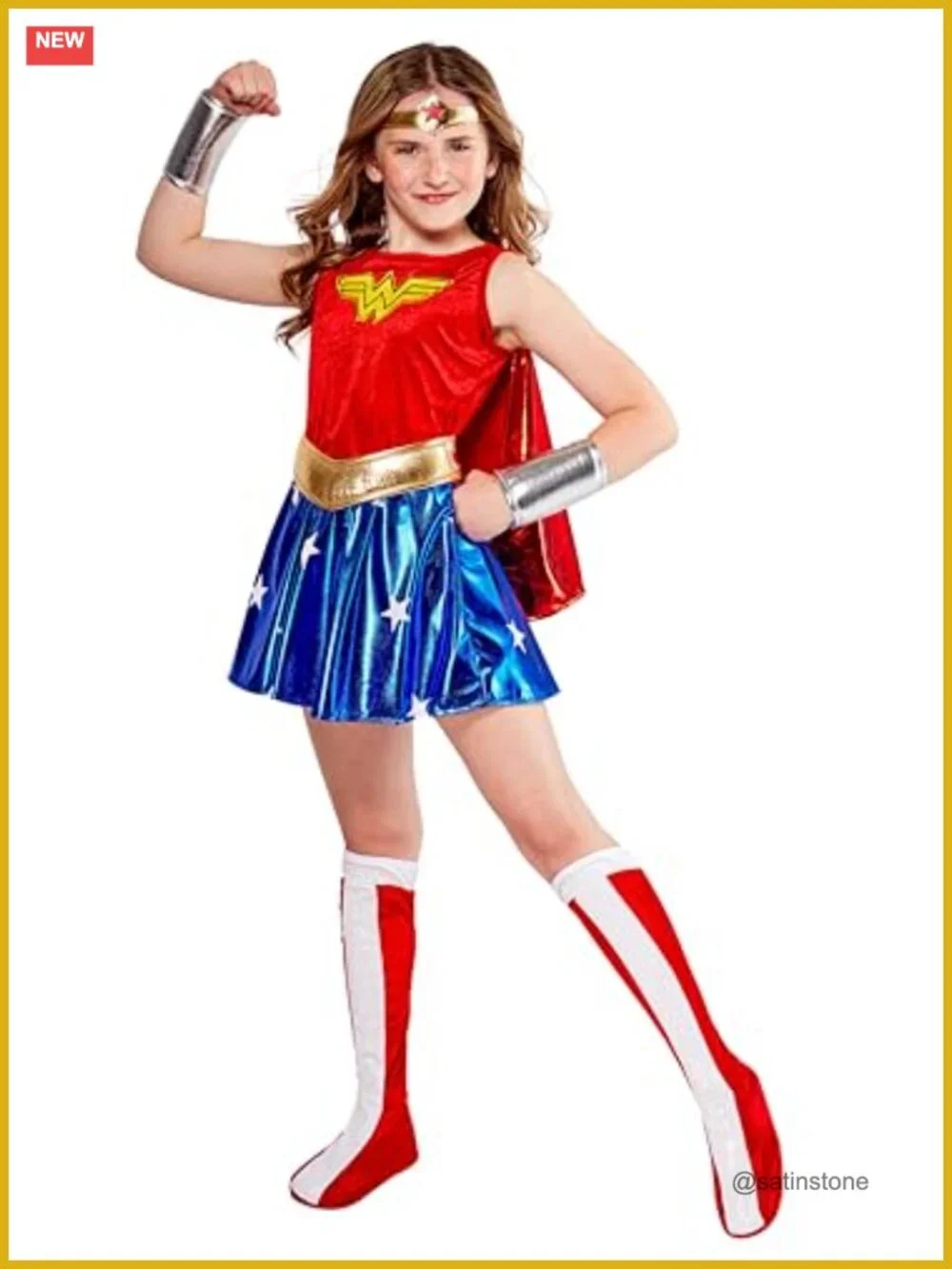 Wonder Woman Girls Costume, Official DC Comics Superhero Dress with Cape